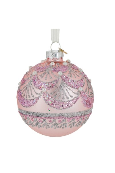 DD SHOP Ornament Brad de Craciun Glob din Sticla Roz Perlat cu Glitter Roz Ar...
