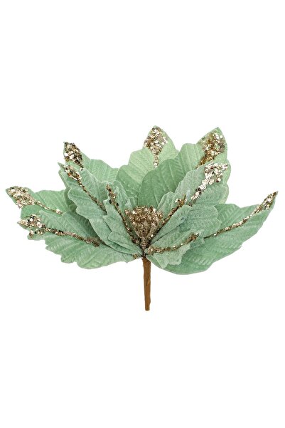 DD SHOP Floare Decorativa de Craciun Catifelata Verde Menta cu Glitter Sampan...