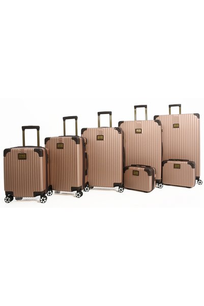 MORANO Shockproof and Drop Resistant Abs Luggage Sets 7-Piece Set Beige and Brown Hard-Shell Travel Luggage Sets