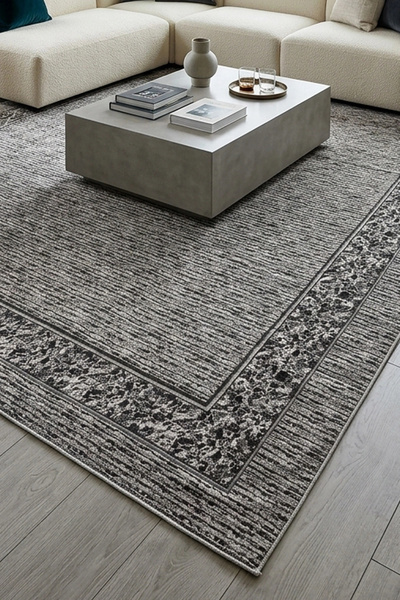 LUGMO Savan İnce Desenli Kilim Yıkanabilir Pamuklu Dokuma 2x3 Metre Gri