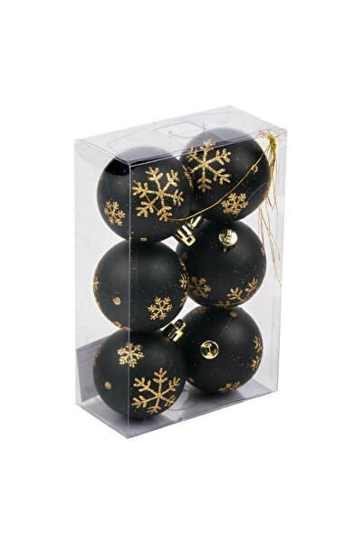 DD SHOP Set Globuri de Craciun Negre Mat Fulgi Aurii Ø6cm - 6buc - Decoratiuni