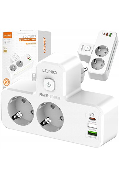 LDNIO Prelungitor USB cu prize, QC3.0 PD, Lumină de veghe, Încărcare rapidă