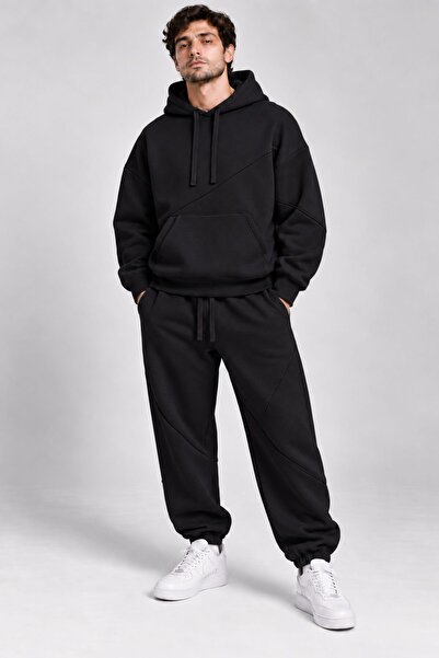 RELAXL Set de trening cu glugă, pantaloni largi, mărimi S-12XL, negru