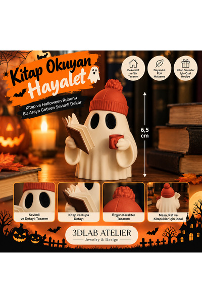 Genel Markalar Kitap Okuyan Hayalet Dekoratif Figür 6,5 cm – Halloween Temalı...