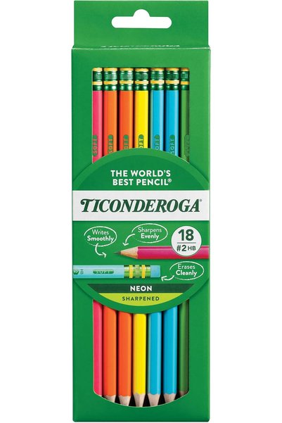 TICONDEROGA أقلام رصاص، ذات غلاف خشبي، مبراة مسبقًا، من الجرافيت # 2 HB ناعم،...