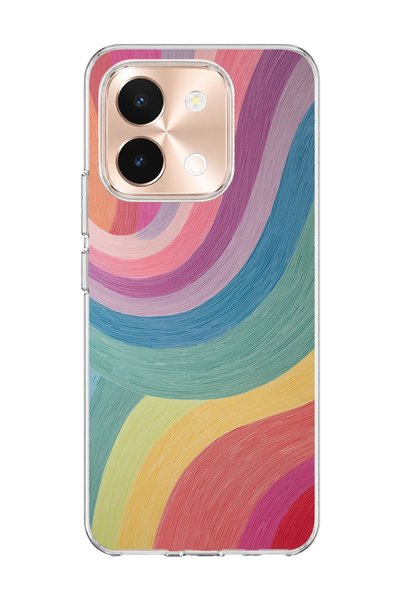 lelia Vivo Y28 Compatible Pastel Rainbow Curved Printed Transparent Phone Case