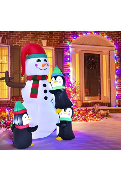 Selgot Om de zăpadă gonflabil cu pinguini și LED-uri, înălțime 190 cm