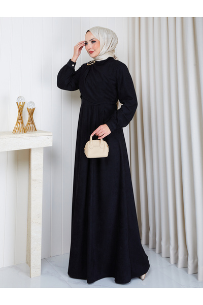 EFSUN MODA Women's Velvet Tunic Dress with Brooch Detail