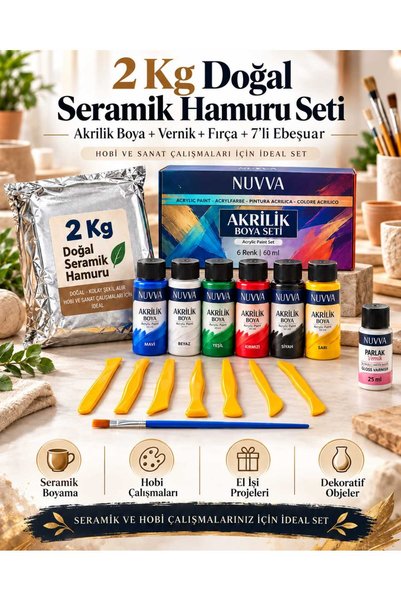 NUVVA Doğal seramik hamuru Kil Çamuru Seti, Büyük Akrilik, Ebeşuar, Das Seram...