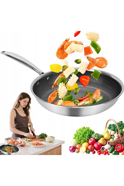 bedee Tigaie wok din oțel inoxidabil 30 cm antiaderentă pentru inducție
