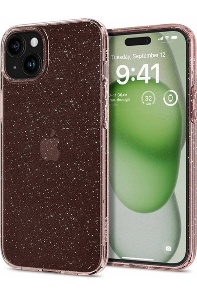 Spigen Husă pentru iPhone 15 Plus cu cristale lichide și sclipici - roz trans...