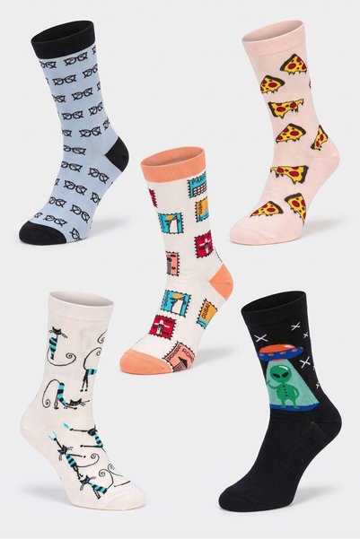 OBJE Unisex Cream London Pattern 5-Piece Socks