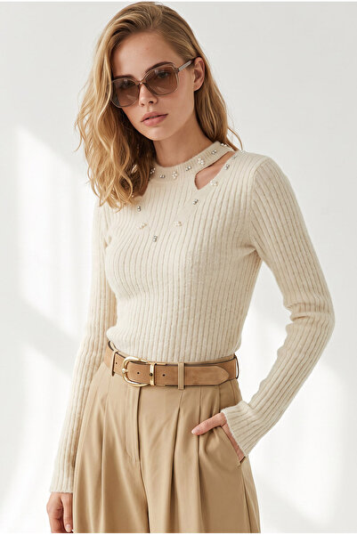 Olalook Women's Stone Detailed Beard Knitwear Sweater Kzk-19001184