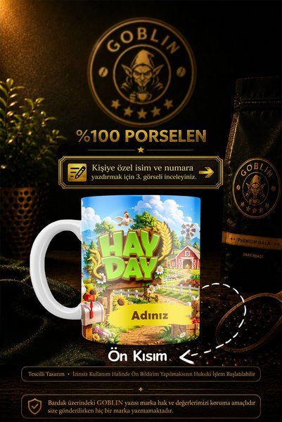 Goblin Kişiye Özel İsimli Hay Day Baskılı Porselen Kupa Bardak - Hediyelik Çi...