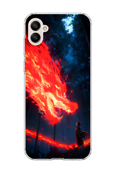 lelia Samsung Galaxy A06 Compatible Fire Dragon Forest Printed Transparent Ph...