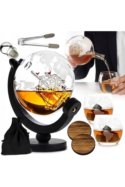 NO BRAND Pahar de whisky tip glob cu suport navă, cadou ideal, suvenir, 900ml