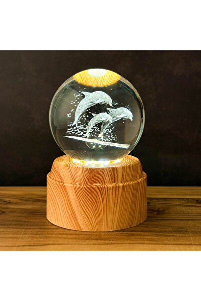 casa rosa Rotating Laser Engraved Crystal Ball Night Light Wooden Base Gift