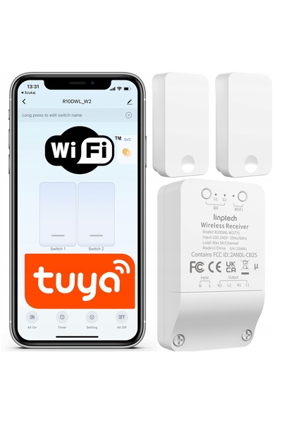 NO BRAND Comutator cu Releu Dublu SMART TUYA WIFI 5A 2x Buton Fără Baterii