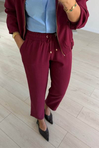 Sezgi Tekin Bomber Ceket / Pantolon Bordo Tensel Takım