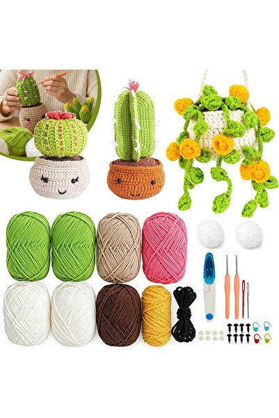 NO BRAND Kit de croșetat, croșetă, fire, accesorii DIY, decorațiune cactus
