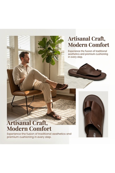 SoftSole KSA Saudi Made Men's Genuine Leather Slides Toe Loop Cushioned Midsole