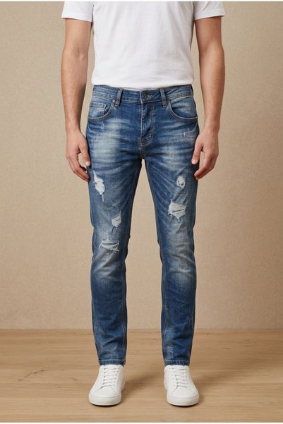 OEM Blugi barbati casual regular fit prespalati cu rupturi pronuntate, MNK-6250