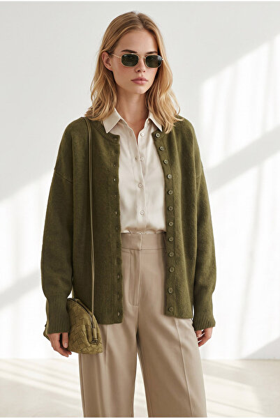Olalook Women's Khaki Soft Buttoned Knitwear Cardigan Hrk-19000526