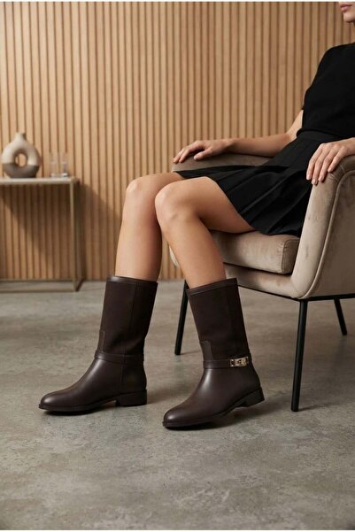 ShoeTek Livsinya Women's Boots with Removable Belt Buckle Brown Leather Brown...