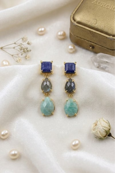 Feyz Tasarım Three Stone Earrings