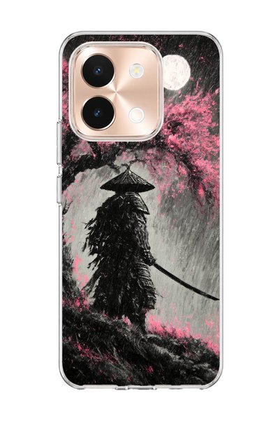 lelia Vivo Y28 Compatible Samurai Full Moon Printed Transparent Phone Case