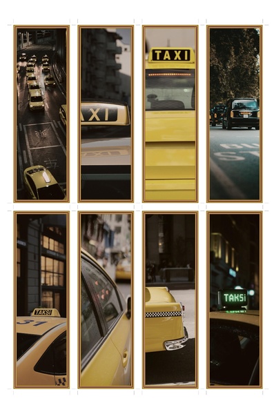 OEM Set 8 semne de carte tematica taxi galben, design urban, carton premium