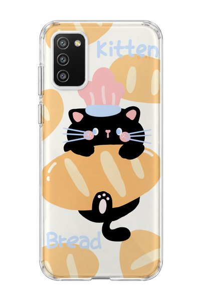lelia Samsung Galaxy A02S Compatible Black Cat Bread Printed Transparent Phon...