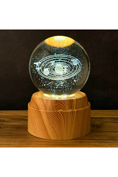 casa rosa Rotating Laser Engraved Crystal Ball Night Light Wooden Base Gift