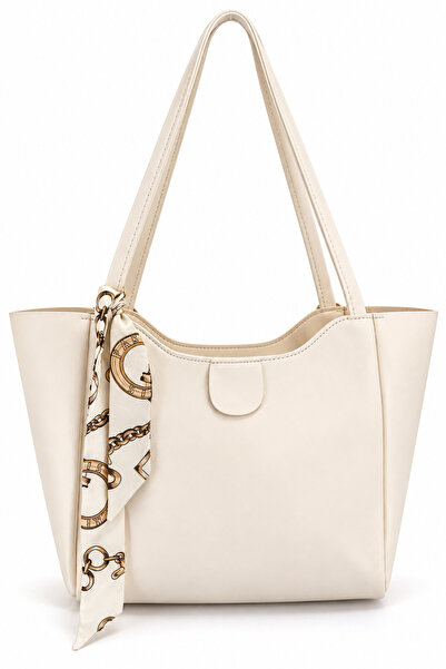 Sellini Women's Zippered Cream Hand and Shoulder Bag with Scarf