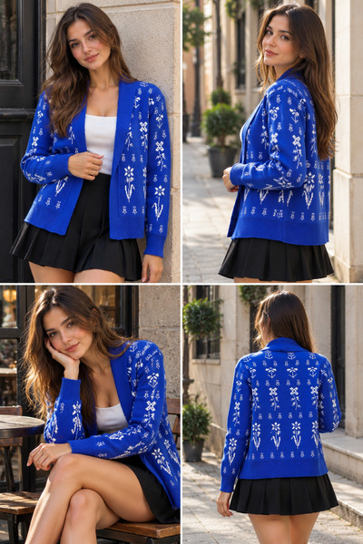 Marvine Cardigan de damă cu model albastru