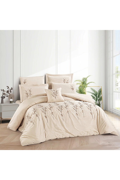 Pazar Home Bedding Bazar Home Nadia Cotton Embroidered 300 Thread Count 7 Piece Bedspread260X240 Cm, with Stitched Padding.