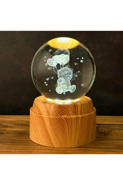 casa rosa Rotating Laser Engraved Crystal Ball Night Light Wooden Base Gift