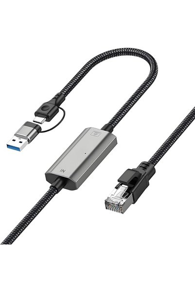 KASTWAVE محول USB-C وUSB 3.0 إلى إيثرنت 2 في 1 بطول 4 أقدام، كابل شبكة LAN سر...