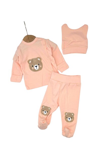 voyyo kids baby Newborn Baby Süzene Teddy Bear Embroidered 3-Piece Bodysuit S...