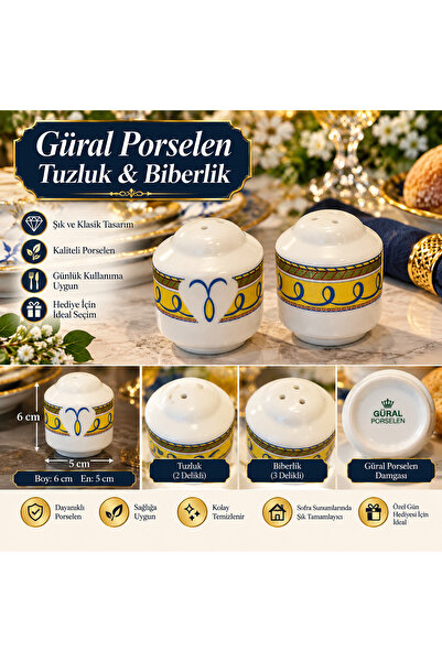 Atak Hediyelik Güral Porcelain Set of 2 Salt and Pepper Shakers – Patterned P...