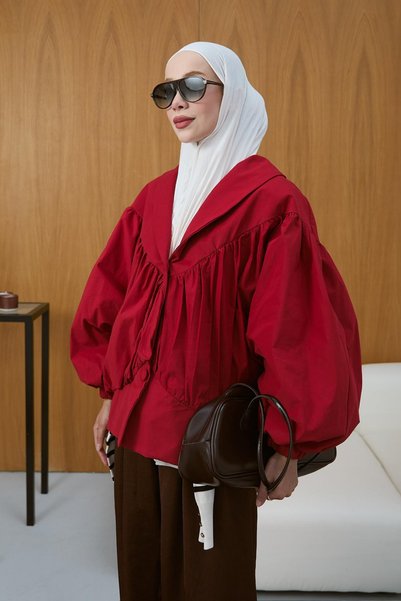 fushya design Büzgü Detaylı Kaplama Düğmeli Mont
