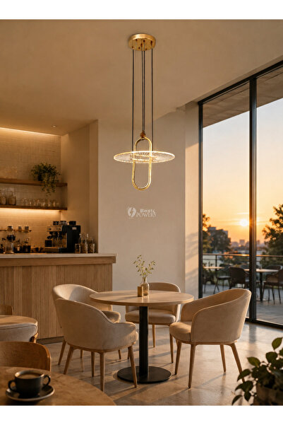 best power ثريا علاقي مودرن LED بتصميم قرص دائرية وحلقة ذهبية 3 إضاءات - نجفة...