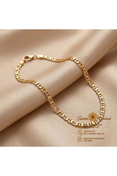 SaraTremo Brățară unisex Figaro – 21 cm, 5 mm, placată cu aur brazilian de 18K