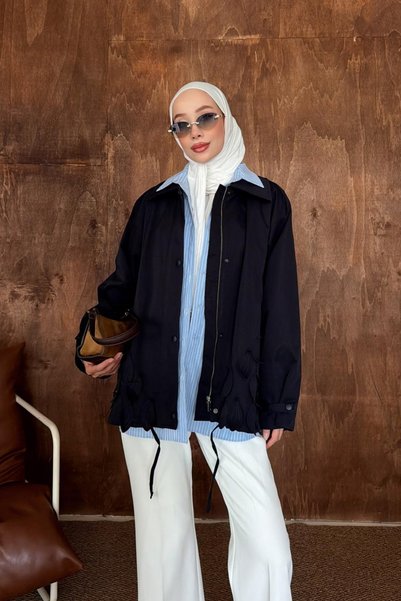fushya design Gömlek Yakalı Yaprak Aplikeli Çıtçıtlı Ceket