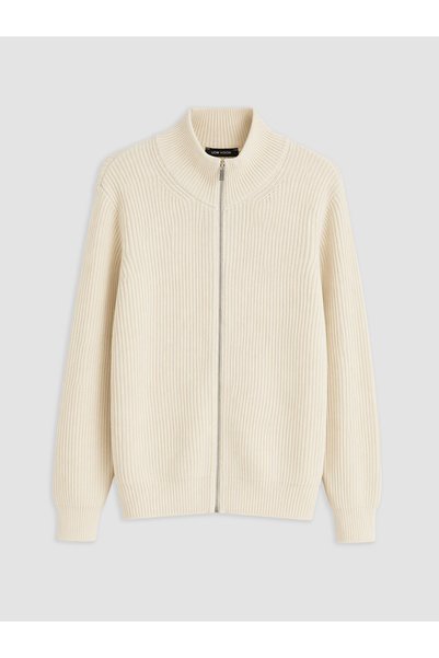 LC Waikiki White Stand Collar Men's Knitwear Cardigan