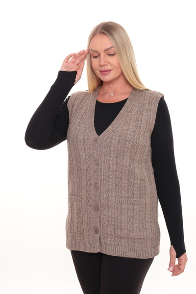 İKSUN Women's Buttoned Pocketed V-Neck Hattuş Knitted Wool Women's Mother's K...
