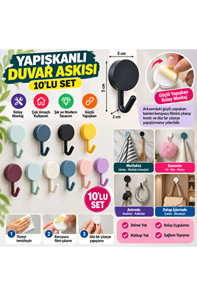 BASEL MAİSON Set de 10 umerașe colorate autoadezive din plastic