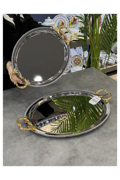 Doğudeko Kory Collection 2-Piece Metal Oval Tray