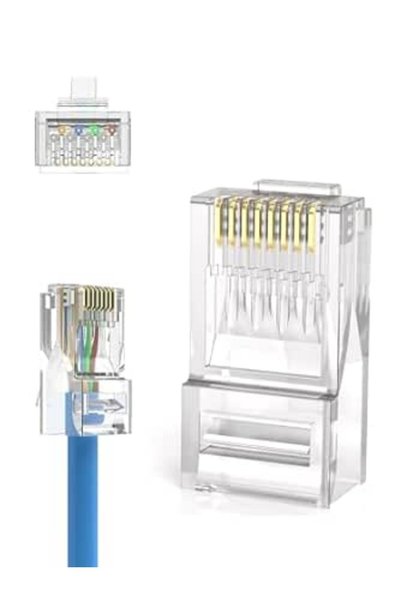 TERRIFI موصلات Cat6 RJ45، عبوة من 100 قطعة، أطراف Cat6 RJ45 مطلية بالذهب، موص...