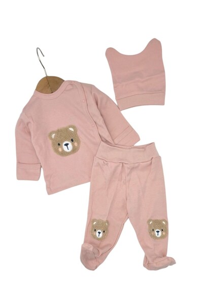 voyyo kids baby Newborn Baby Süzene Teddy Bear Embroidered 3-Piece Bodysuit S...